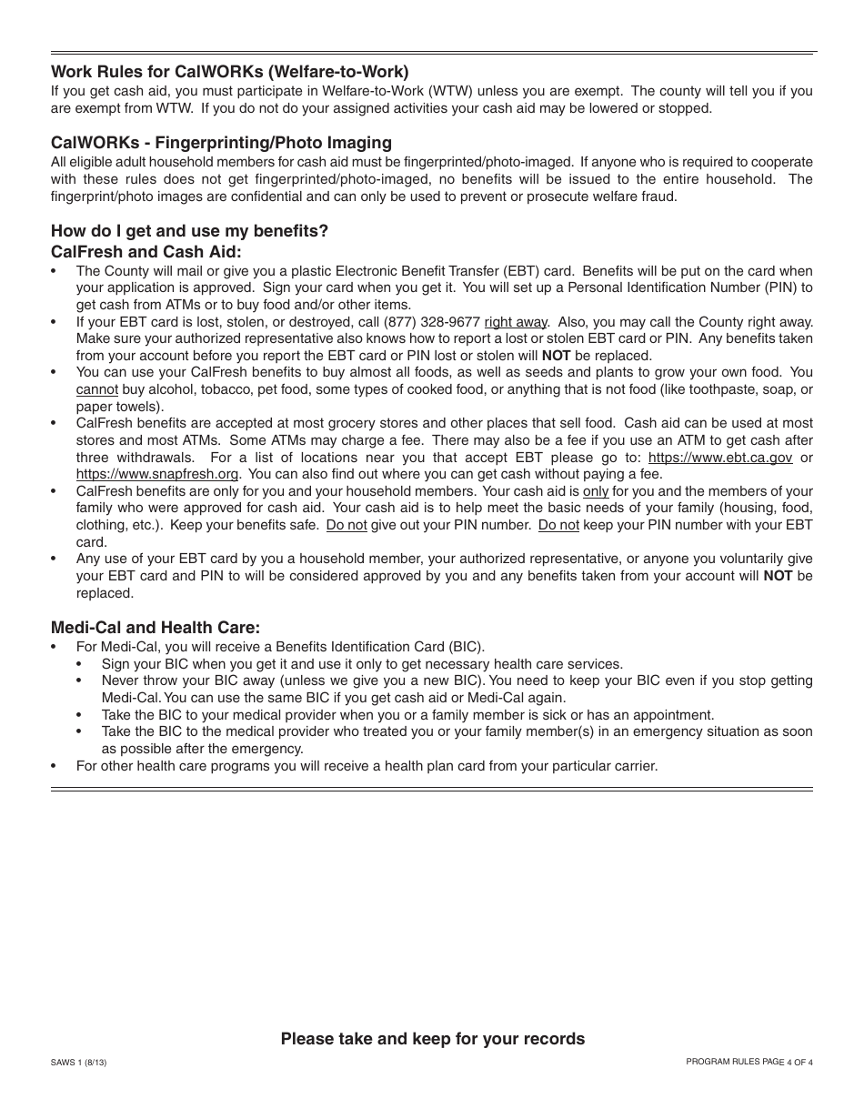 Form SAWS1 Initial Application for CalFresh, Cash Aid, and / or Medi-Cal / Health Care Programs - California, Page 6