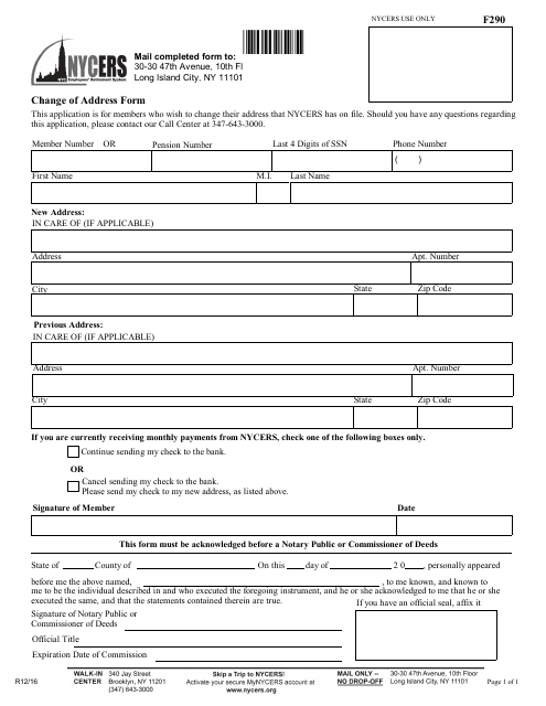 &quot;Change of Address Form - Nycers&quot; - New York City Download Pdf