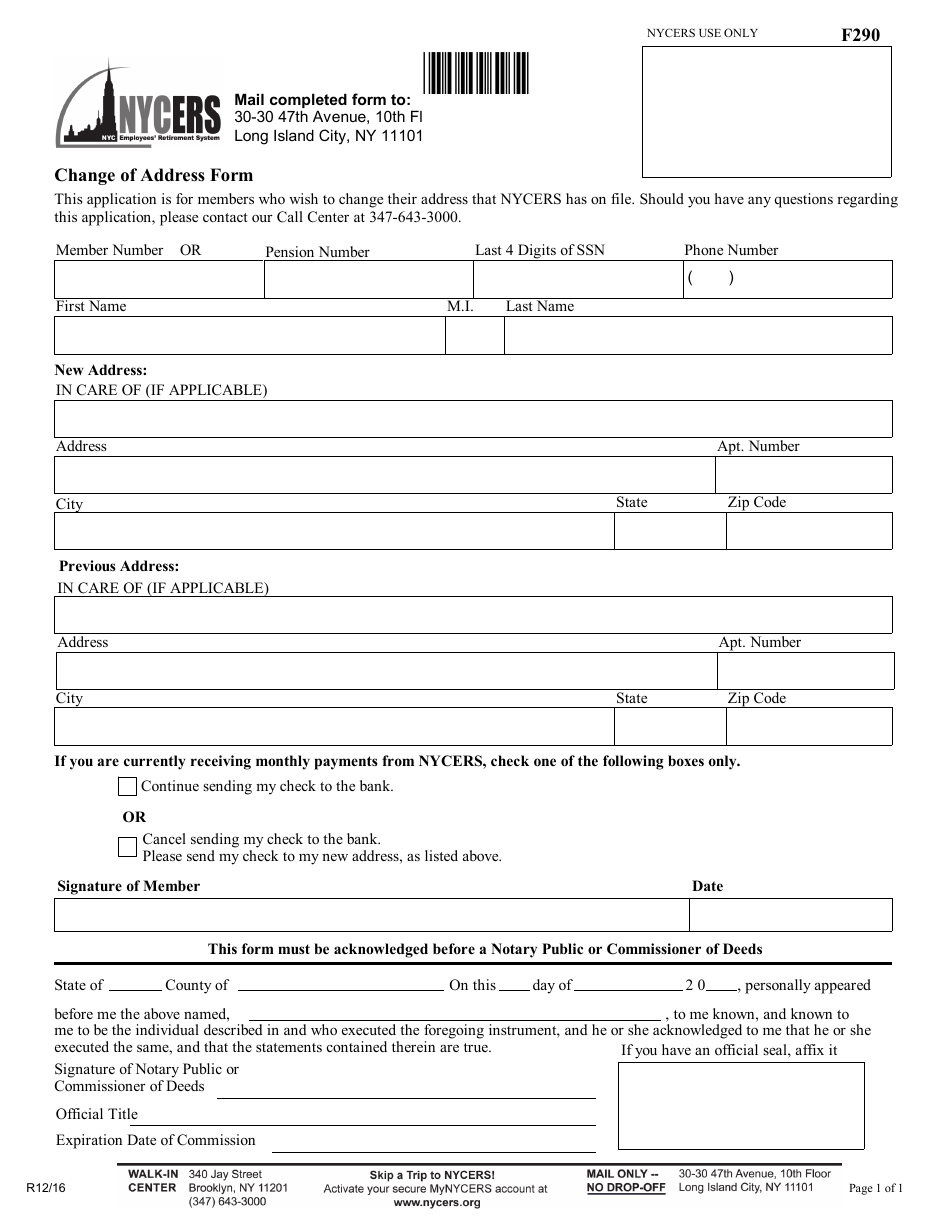 Change of Address Form - New York City, Page 1