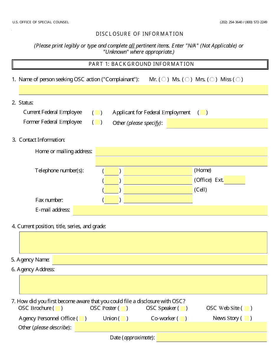 Form OSC-12 Disclosure of Information, Page 3
