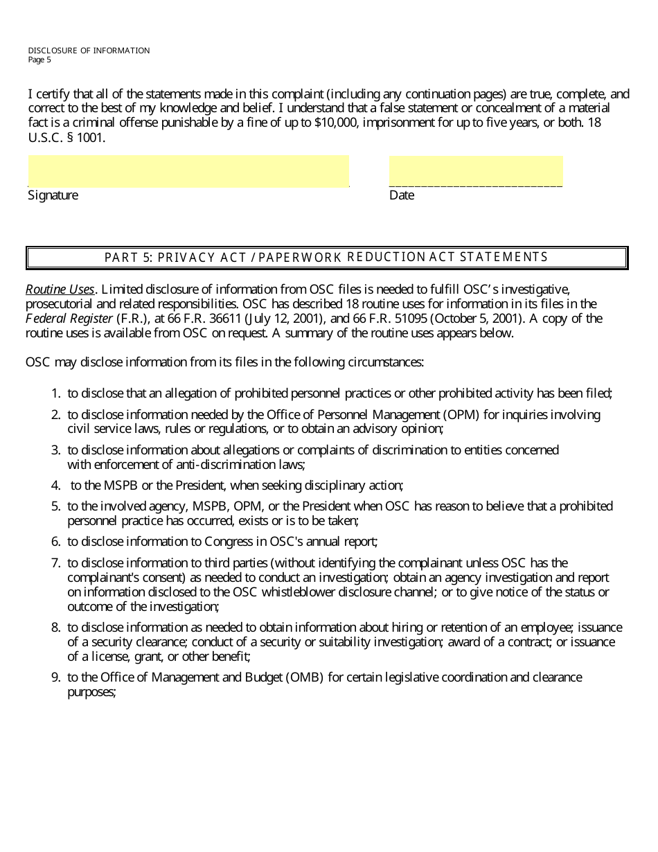 Form OSC-12 Disclosure of Information, Page 7