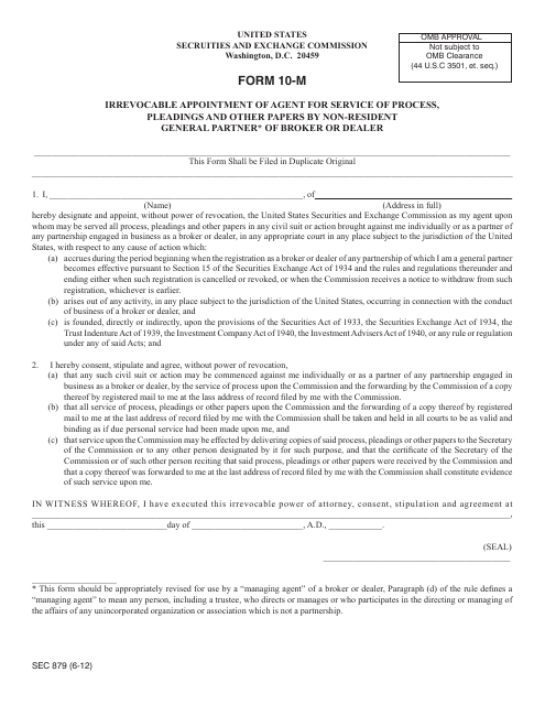 SEC Form 879 (10-M)  Printable Pdf