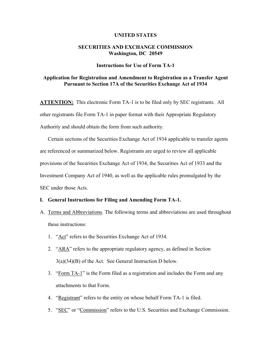 SEC Form 1528 (TA-1) Uniform Form for Registration as a Transfer Agent and for Amendment to Registration Pursuant to Section 17a of the Securities Exchange Act of 1934, Page 16