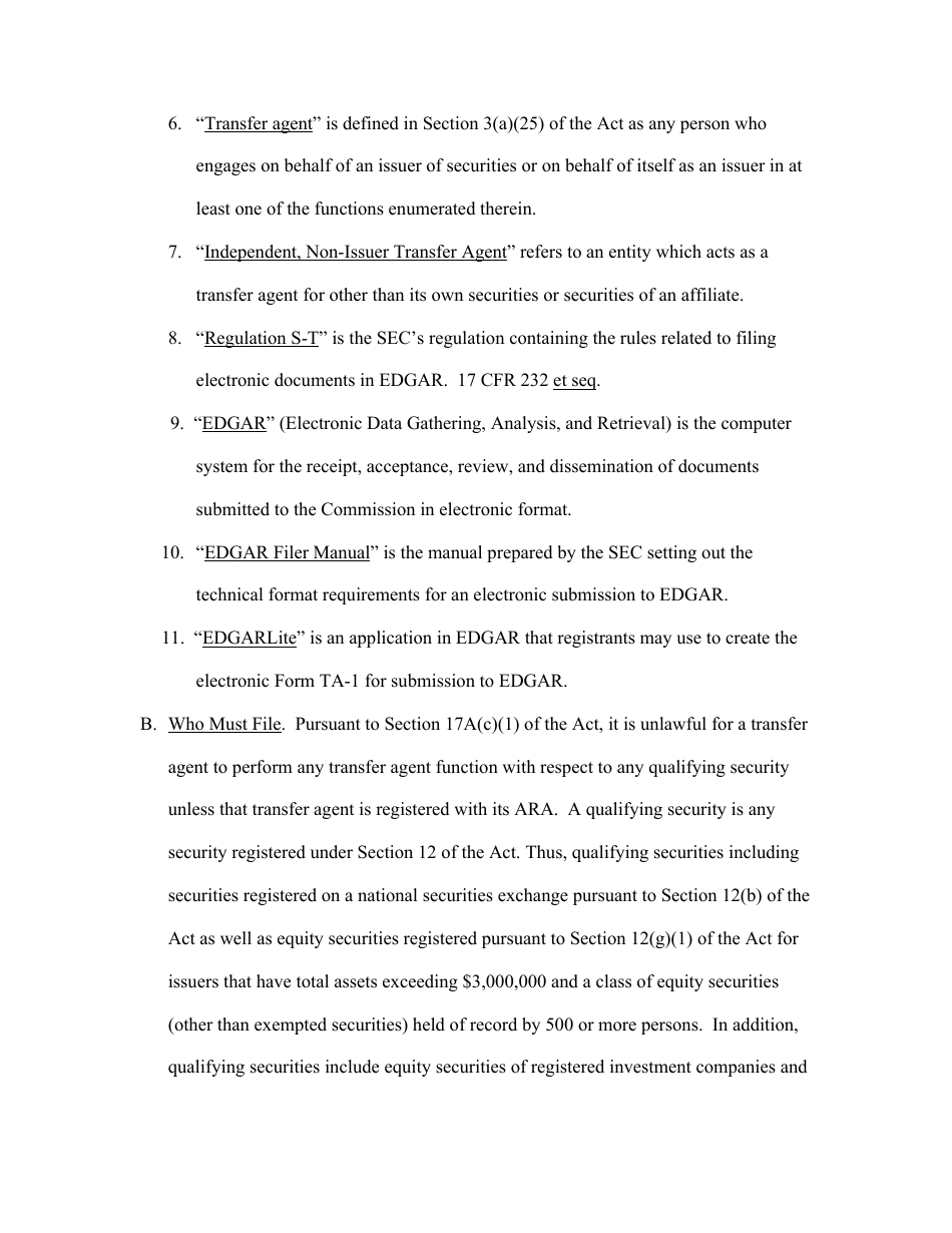 SEC Form 1528 (TA-1) Uniform Form for Registration as a Transfer Agent and for Amendment to Registration Pursuant to Section 17a of the Securities Exchange Act of 1934, Page 17