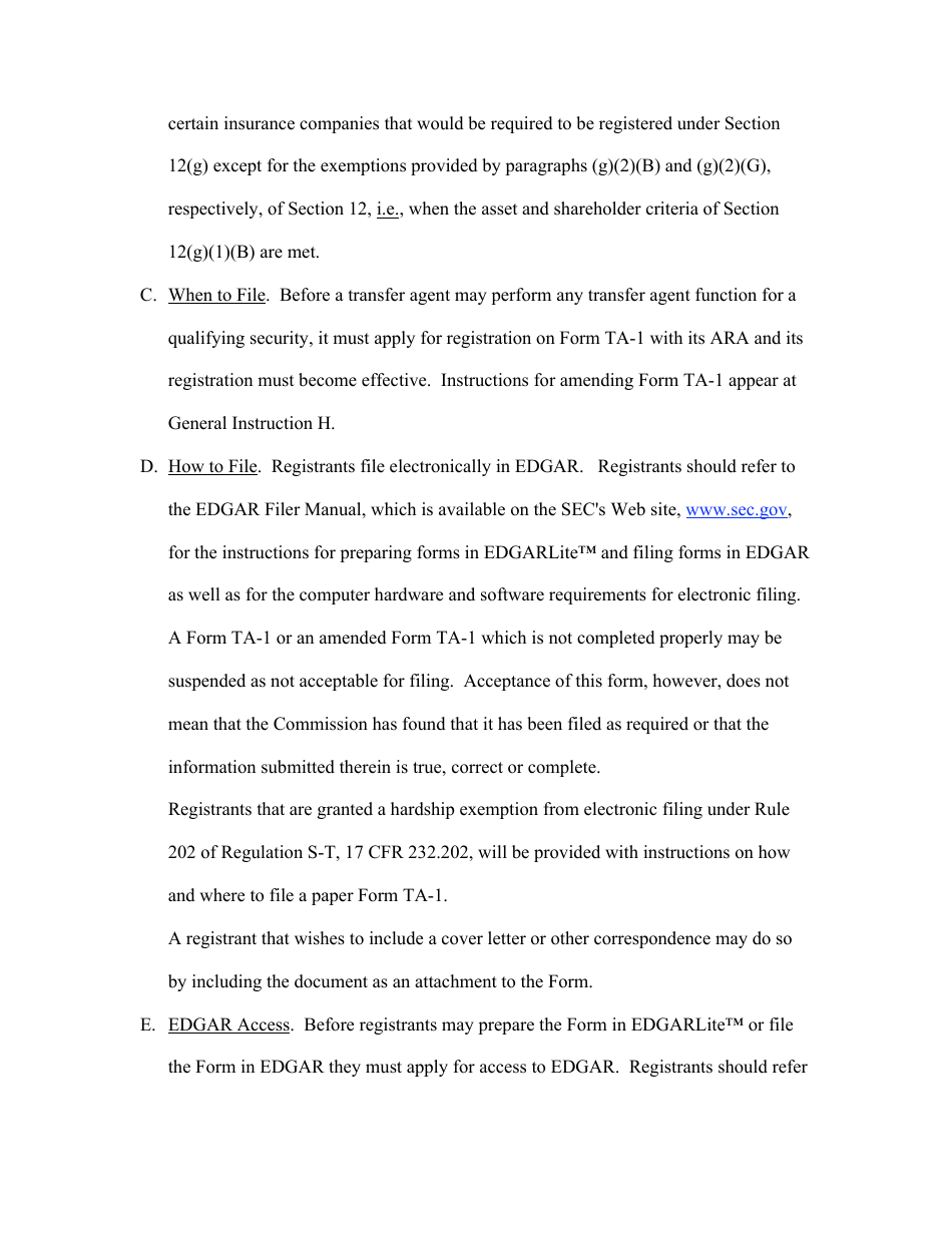 SEC Form 1528 (TA-1) Uniform Form for Registration as a Transfer Agent and for Amendment to Registration Pursuant to Section 17a of the Securities Exchange Act of 1934, Page 18
