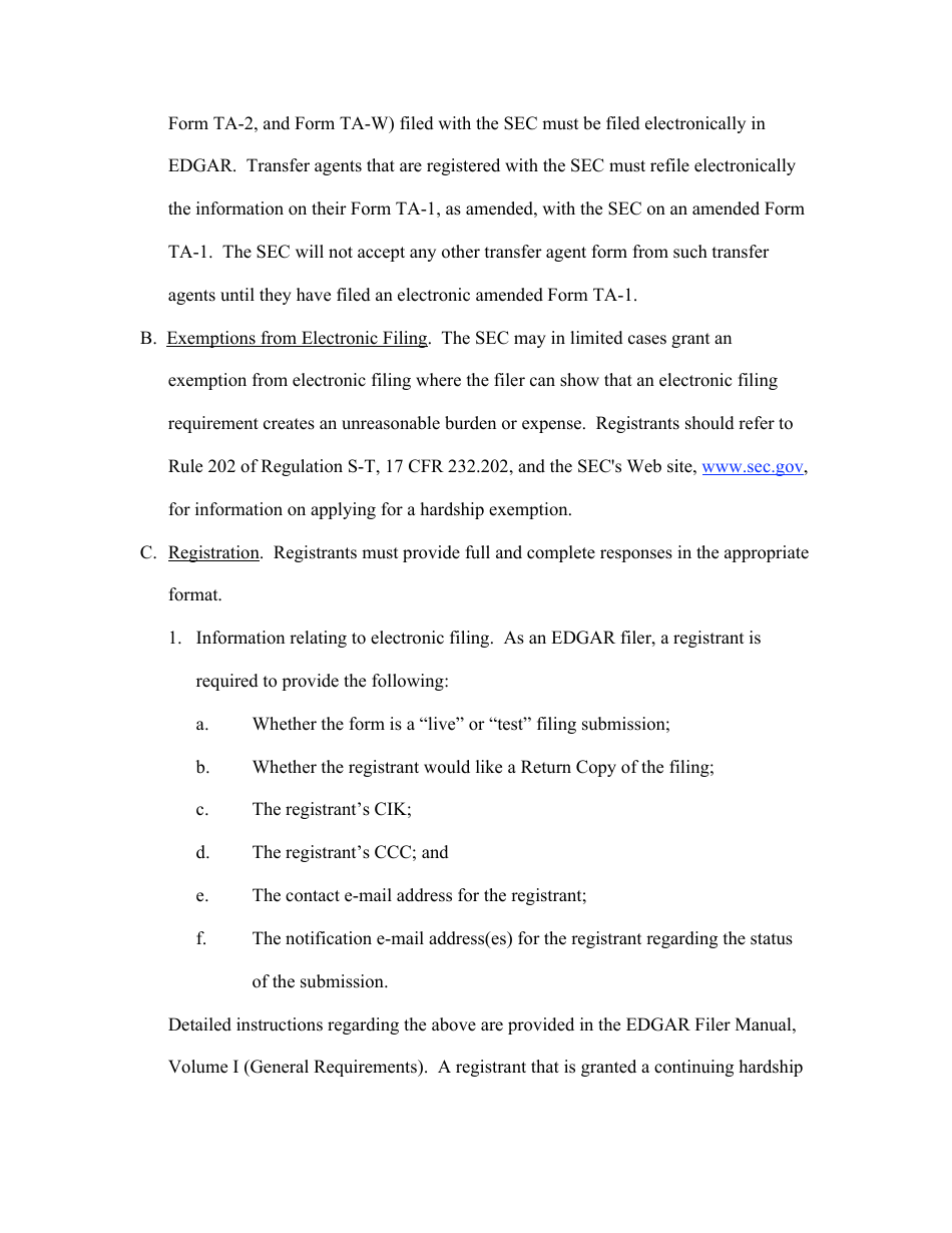 SEC Form 1528 (TA-1) Uniform Form for Registration as a Transfer Agent and for Amendment to Registration Pursuant to Section 17a of the Securities Exchange Act of 1934, Page 20