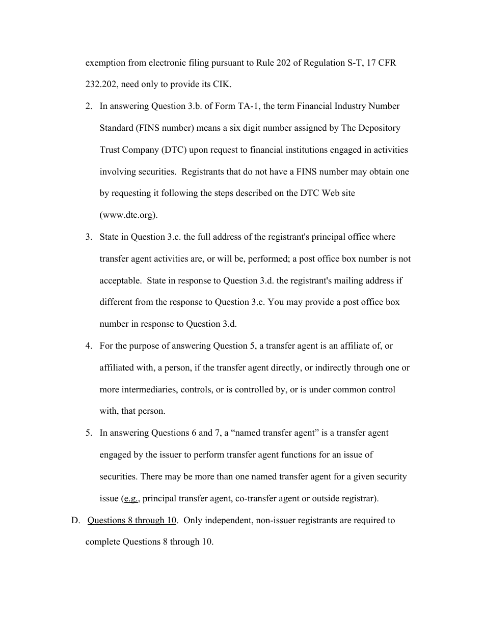 SEC Form 1528 (TA-1) Uniform Form for Registration as a Transfer Agent and for Amendment to Registration Pursuant to Section 17a of the Securities Exchange Act of 1934, Page 21