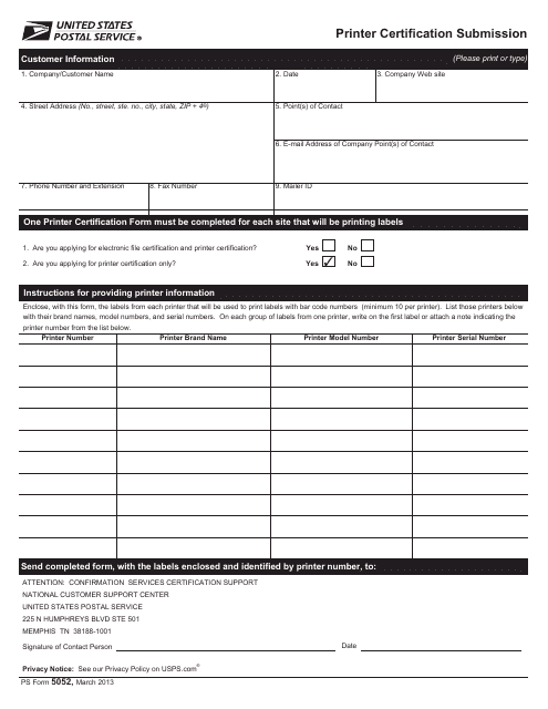 PS Form 5052  Printable Pdf