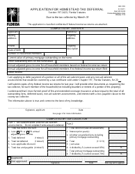 Document preview: Form DR-570 Application for Homestead Tax Deferral - Florida