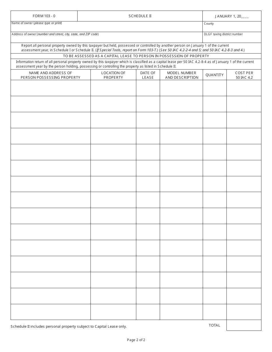 Form 103-O - Fill Out, Sign Online and Download Fillable PDF, Indiana ...