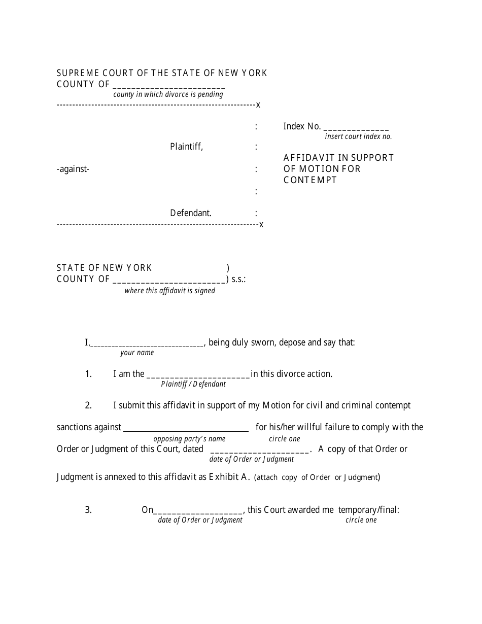 New York Affidavit in Support of Motion for Contempt Download