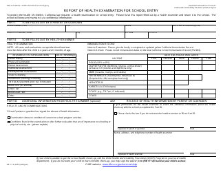 Document preview: Form PM171 A Report of Health Examination for School Entry - California