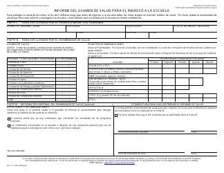 Form PM171 A Report of Health Examination for School Entry - California, Page 2