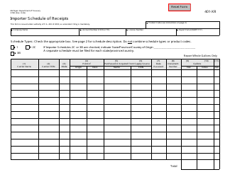 Document preview: Form 3748 (401-XR) Importer Schedule of Receipts - Michigan
