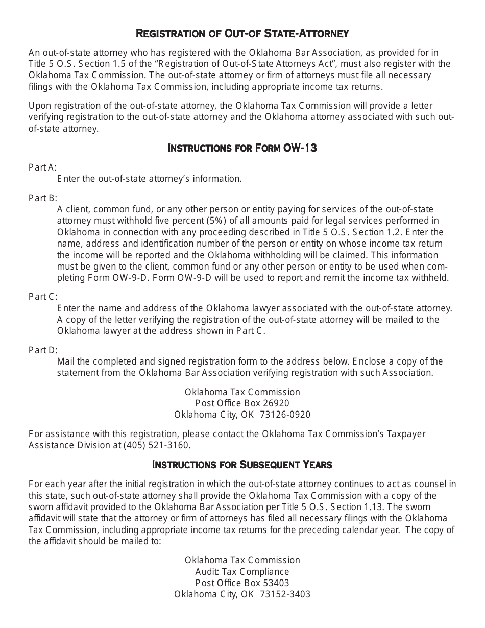 Otc Form Ow 13 Fill Out Sign Online And Download Printable Pdf Oklahoma Templateroller 7721