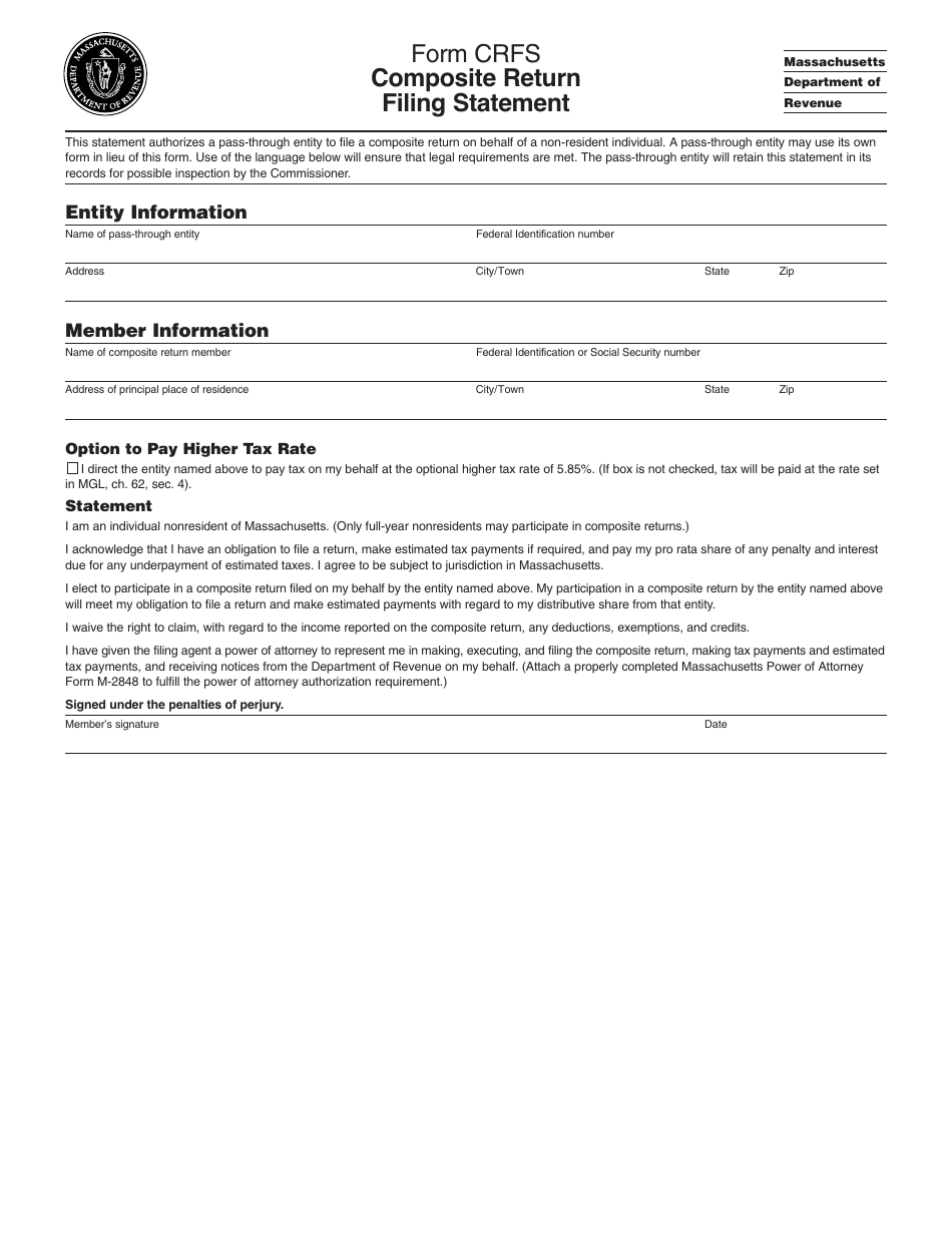 Form CRFS Composite Return Filing Statement - Massachusetts, Page 1