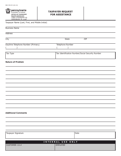 Form REV-556 EO Taxpayer Request for Assistance - Pennsylvania