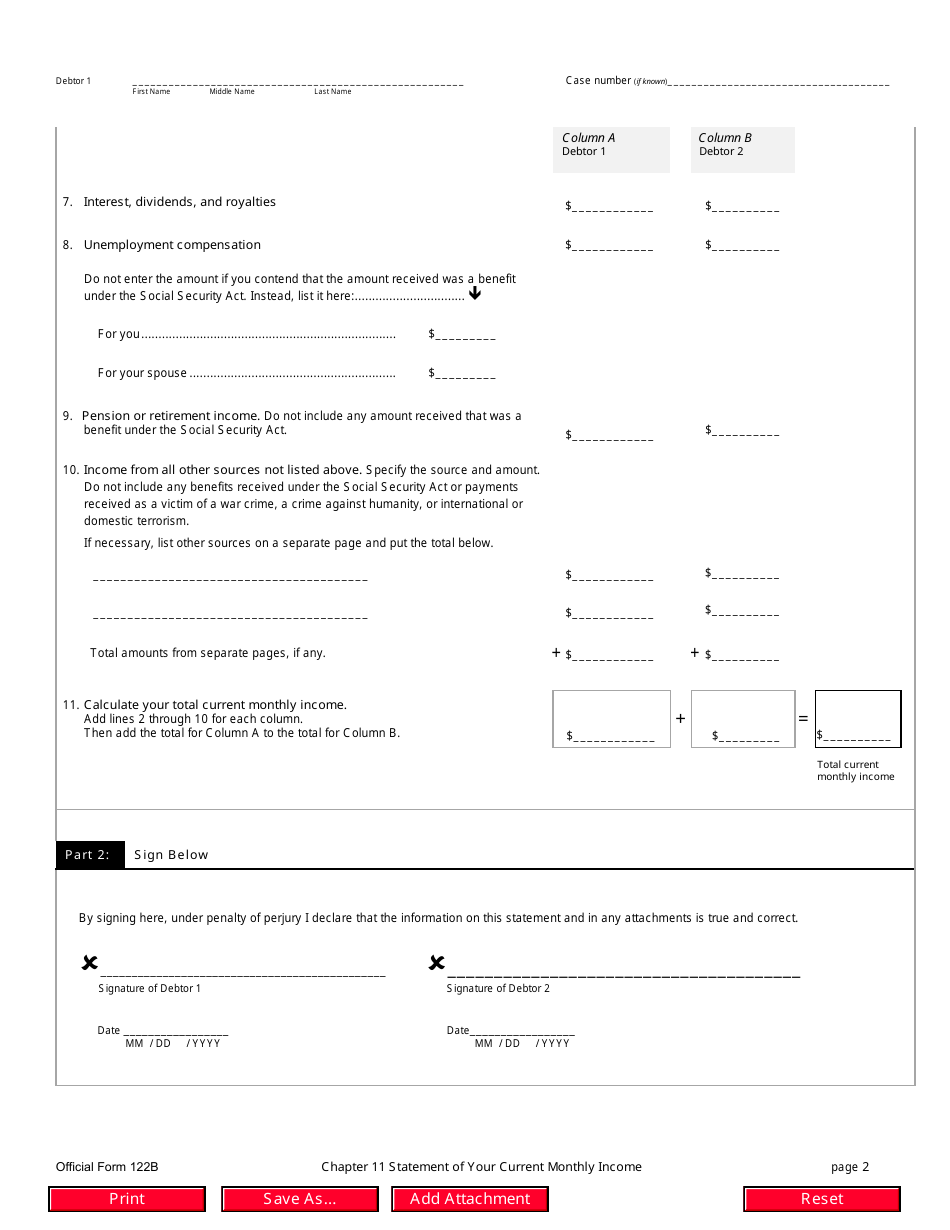 Official Form 122B Chapter 11 Statement of Your Current Monthly Income, Page 2