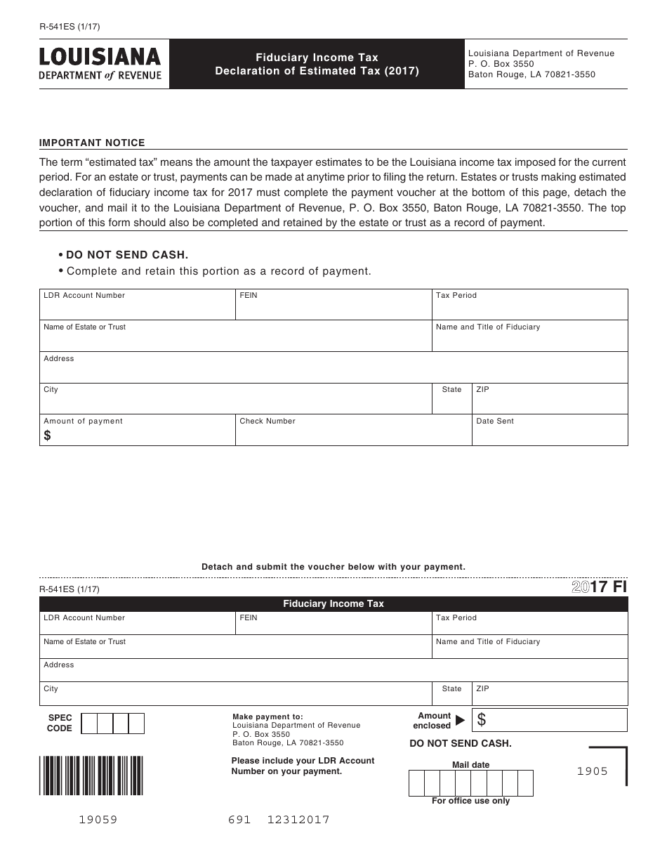 Form R-541ES Fiduciary Income Tax Declaration of Estimated Tax - Louisiana, Page 1