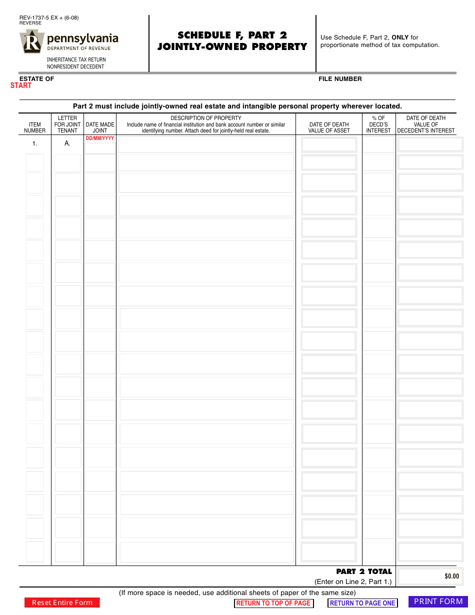Form REV17375 Schedule F Download Fillable PDF or Fill Online JointlyOwned Property