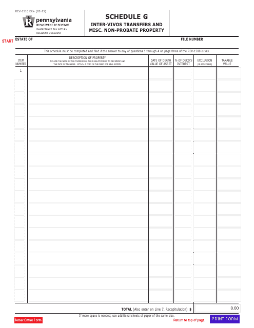Form REV-1510 Schedule G  Printable Pdf