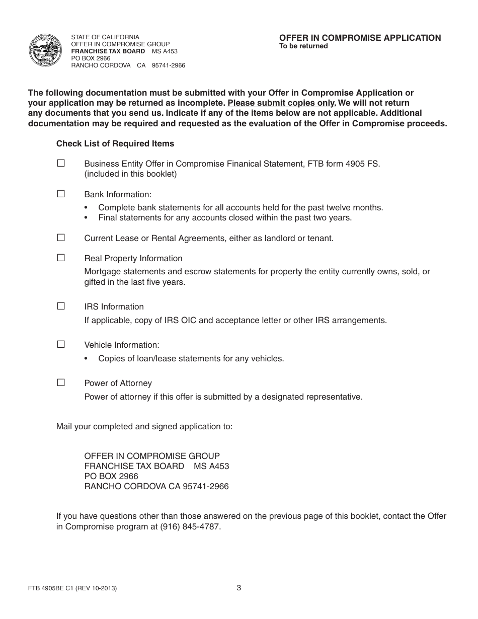 Form FTB4905BE Offer in Compromise for Business Entities Booklet - California, Page 3