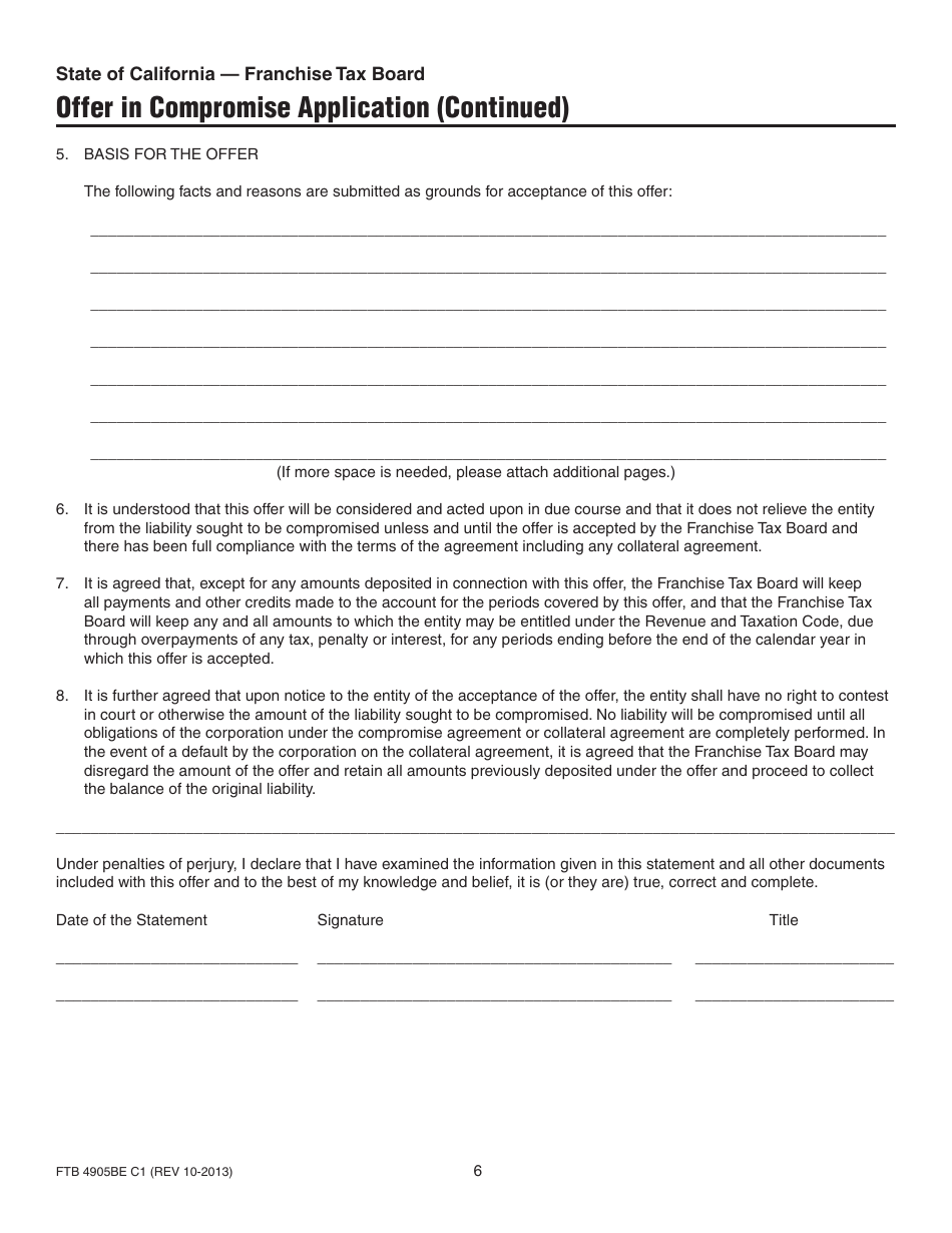 Form FTB4905BE Offer in Compromise for Business Entities Booklet - California, Page 6