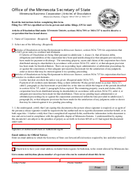 Document preview: Minnesota Business Corporation Articles of Dissolution - Minnesota