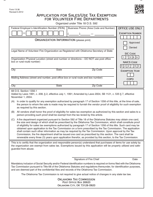 OTC Form 13-36  Printable Pdf