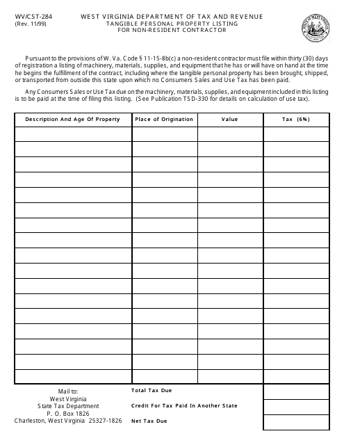 Form WV/CST-284  Printable Pdf