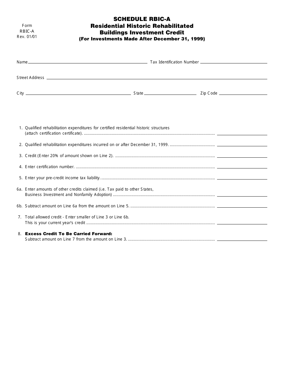 Schedule RBIC-A Residential Historic Rehabilitated Buildings Investment Credit (For Investments Made After December 31, 1999) - West Virginia, Page 2