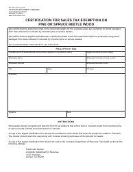 Document preview: Form DR1240 Certification for Sales Tax Exemption on Pine or Spruce Beetle Wood - Colorado