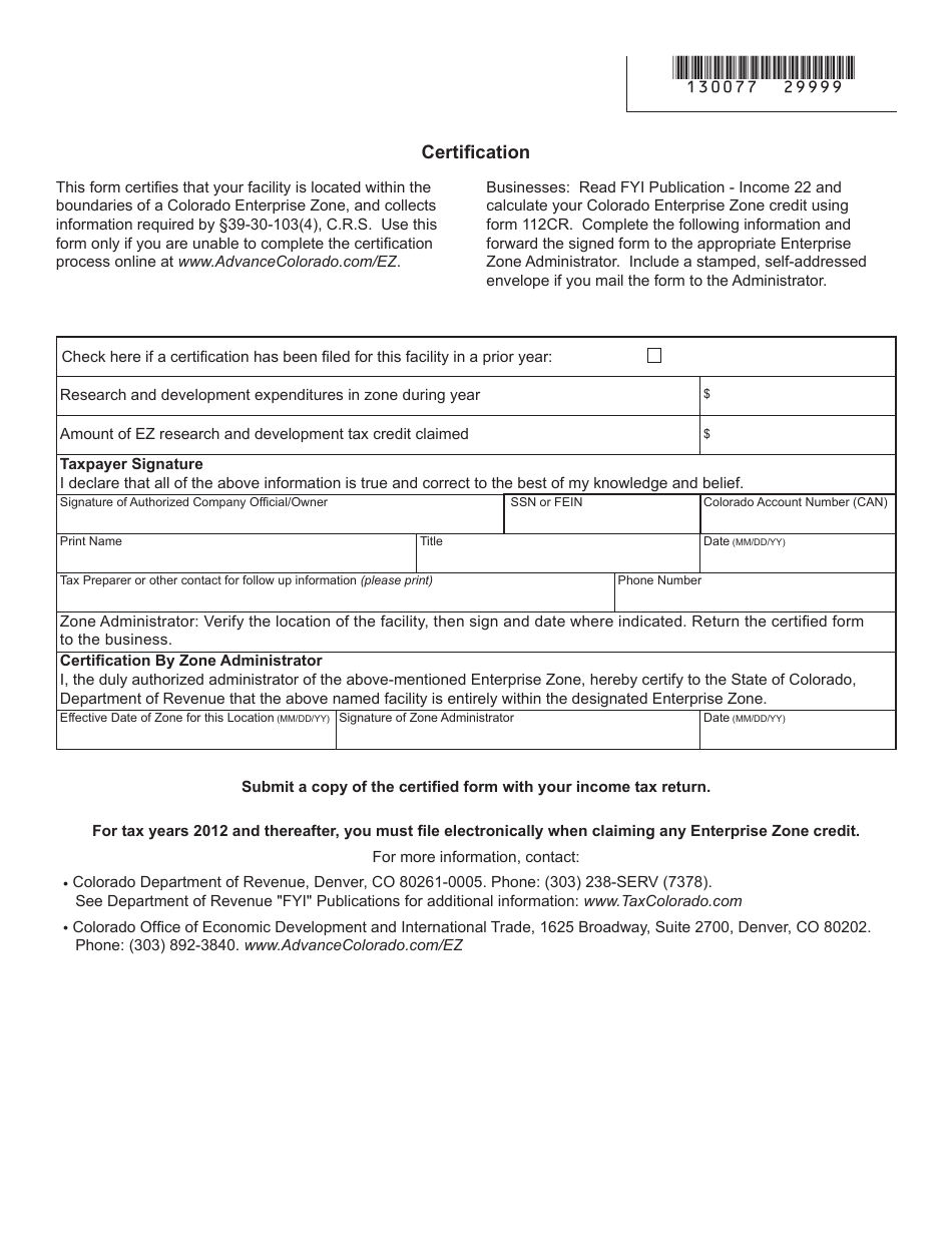 Form DR0077 Certification of Qualified Enterprise Zone Research  Development Expenditures - Colorado, Page 2
