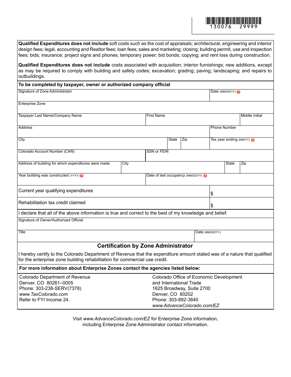 Form DR0076 Certification of Qualified Nature of Enterprise Zone Rehabilitation Expenditures - Colorado, Page 2