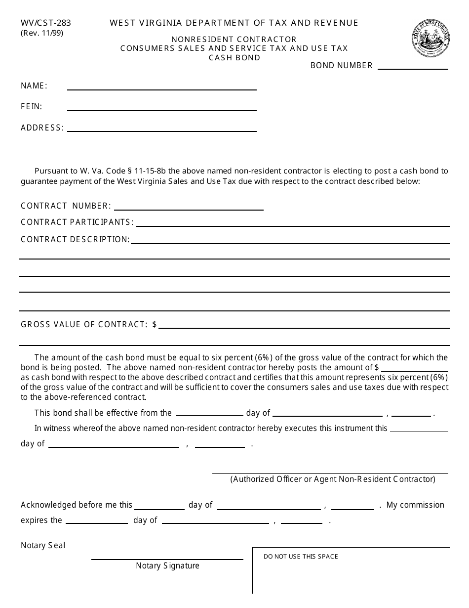 Form WV/CST283 Fill Out, Sign Online and Download Printable PDF
