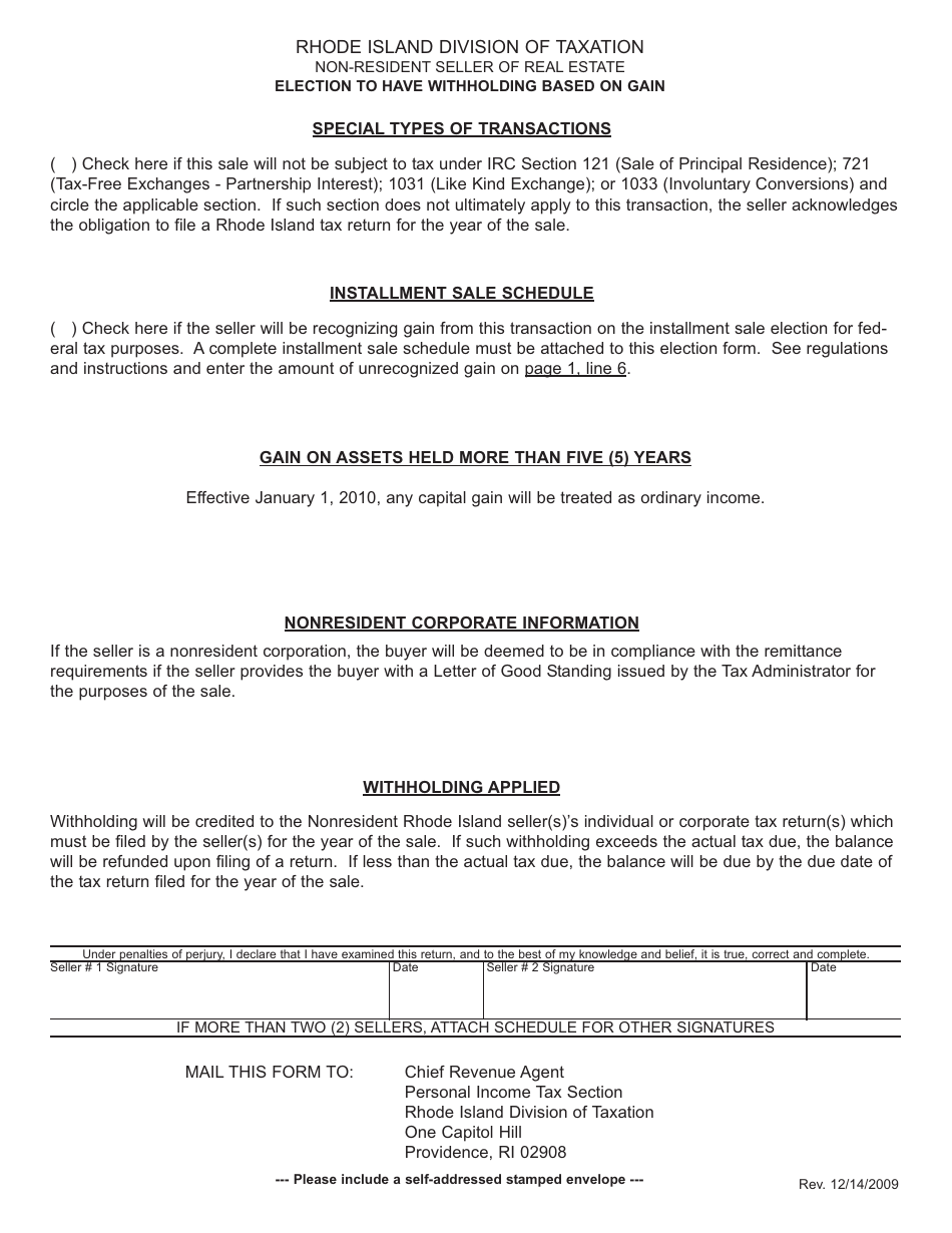 Form 71.3 Non-resident Seller of Real Estate - Election to Have Withholding Based on Gain - Rhode Island, Page 2