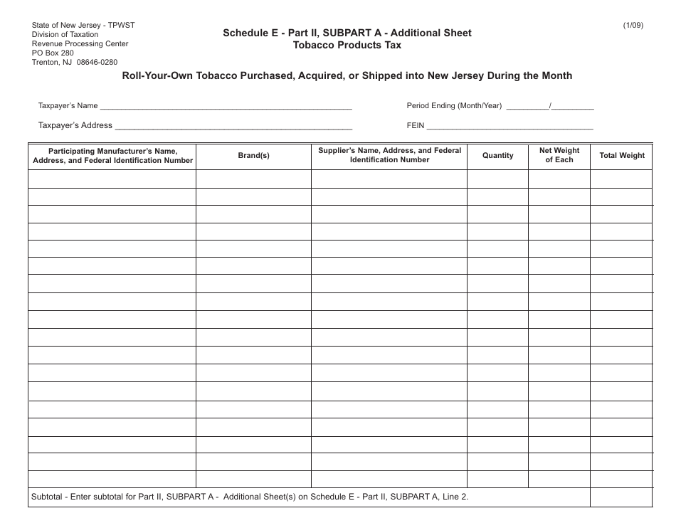 Schedule E Roll-Your-Own Tobacco Purchased, Acquired, or Shipped Into New Jersey During the Month - New Jersey, Page 4