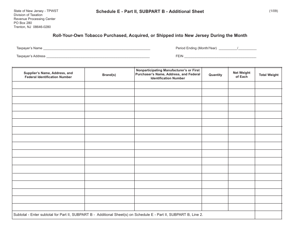 Schedule E Roll-Your-Own Tobacco Purchased, Acquired, or Shipped Into New Jersey During the Month - New Jersey, Page 6