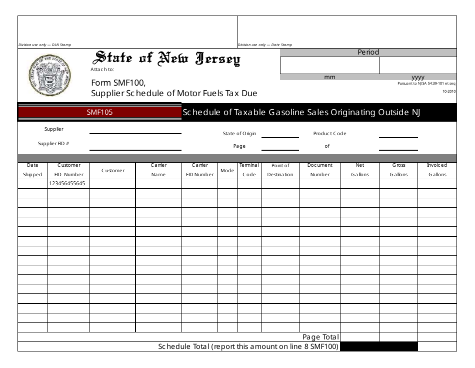 Form SMF-10 Supplier of Motor Fuels Report - New Jersey, Page 10