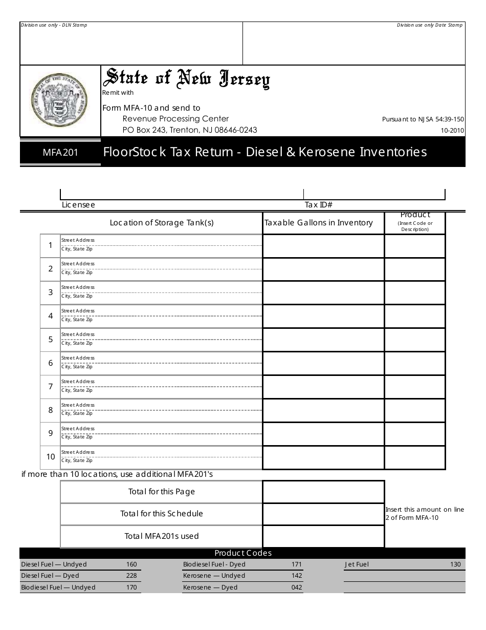 Form MFA-10 Floorstock Tax Return - New Jersey, Page 3