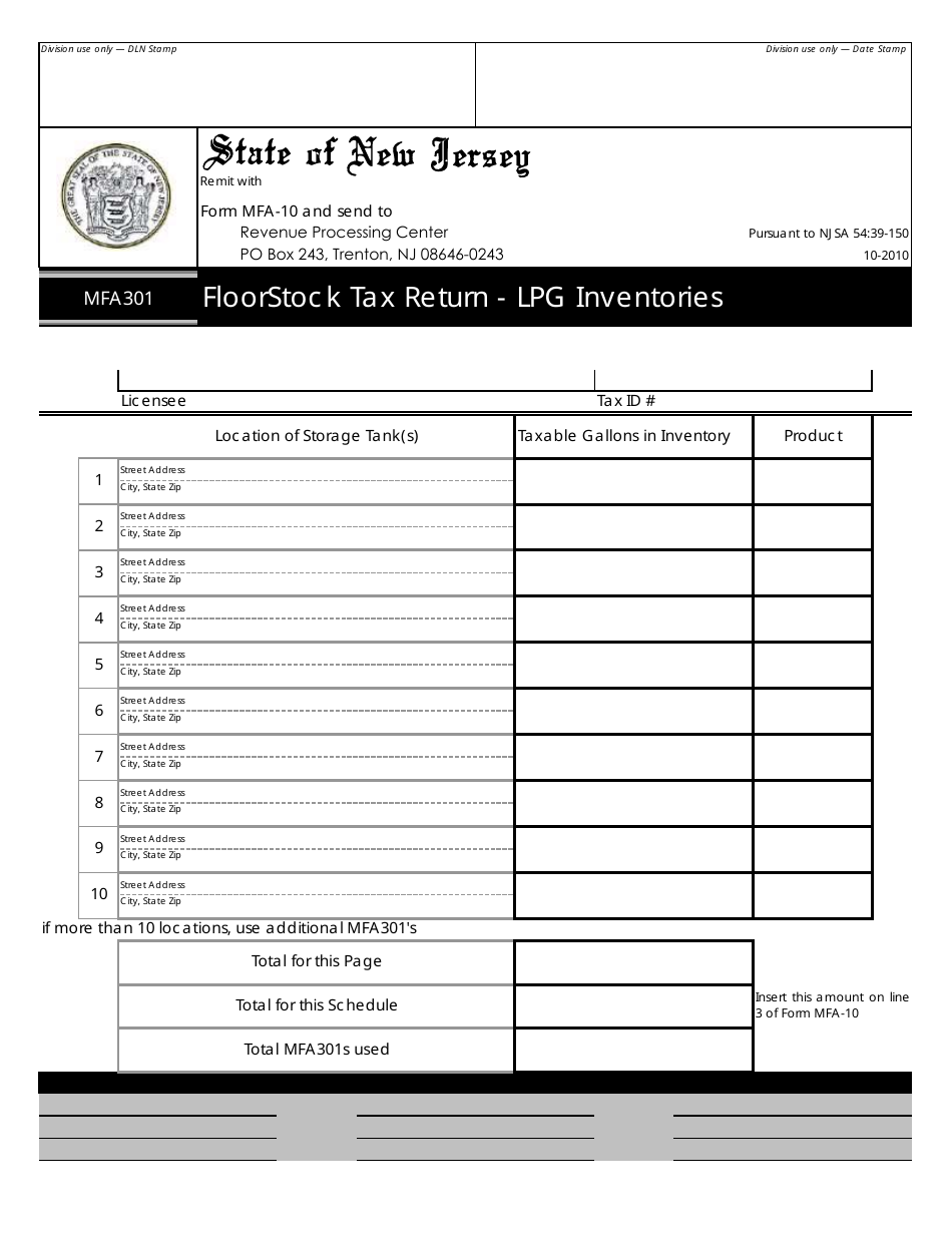 Form MFA-10 Floorstock Tax Return - New Jersey, Page 4