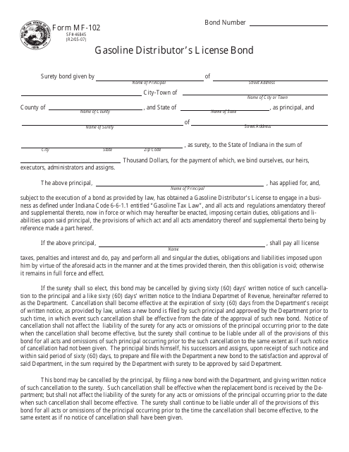 Form MF-102 (State Form 46845)  Printable Pdf