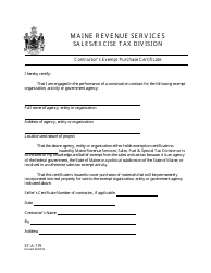 Form ST-A-119 &quot;Contractor's Exempt Purchase Certificate&quot; - Maine