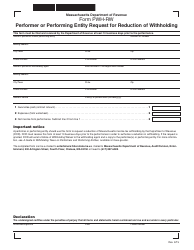 Form PWH-RW Performer or Performing Entity Request for Reduction of Withholding - Massachusetts