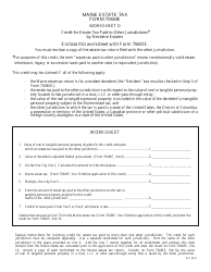 Document preview: Form 706ME Worksheet D - Credit for Estate Tax Paid to Other Jurisdictions by Resident Estates - Maine