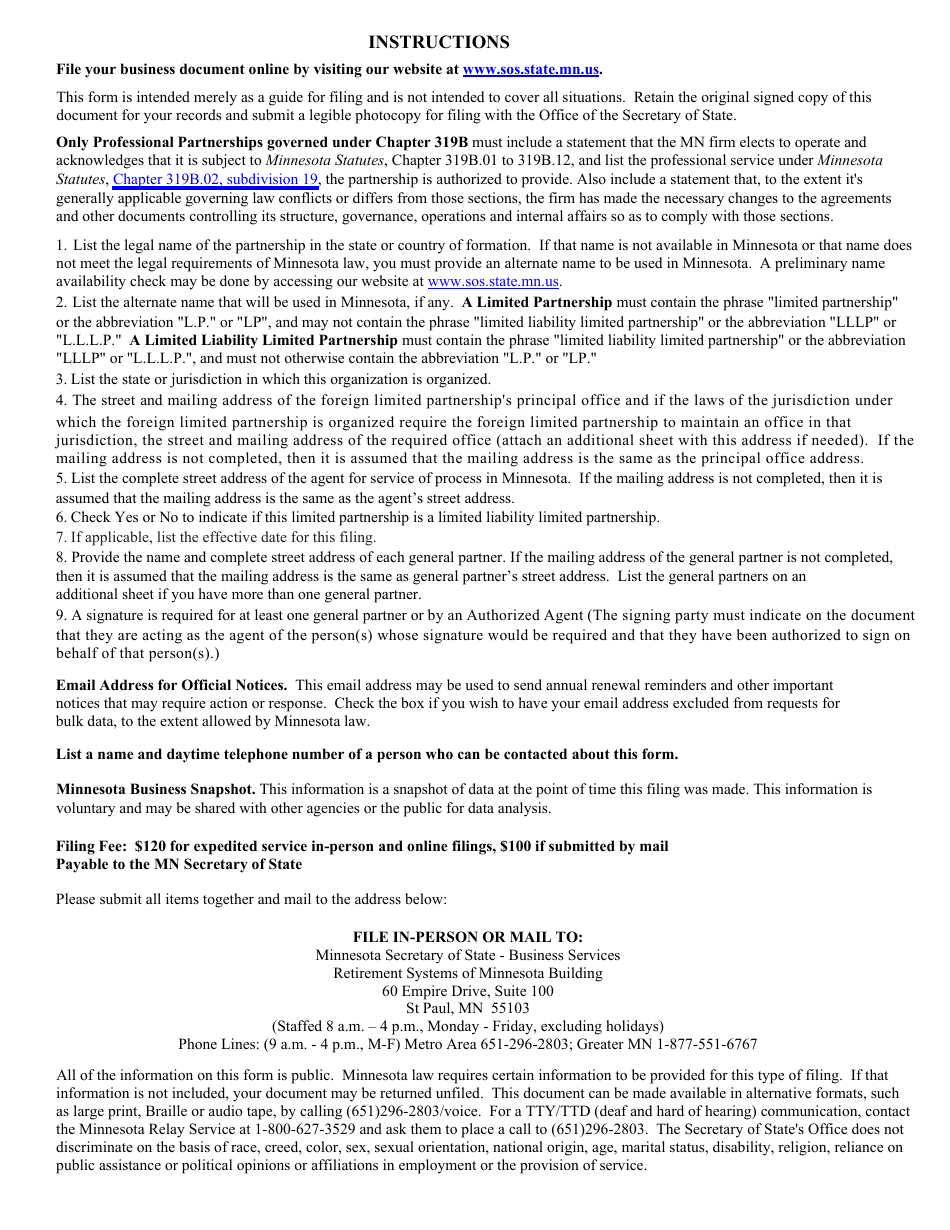 Foreign Limited Partnership Certificate of Authority - Minnesota, Page 4