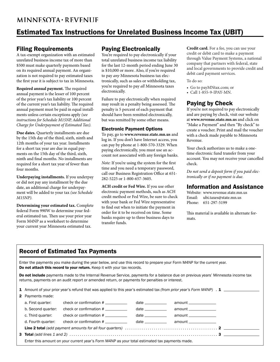 Minnesota Estimated Tax Instructions for Unrelated Business Tax
