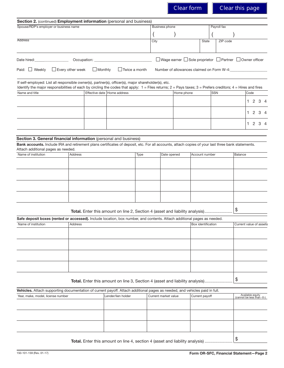Form 150-101-159 (OR-SFC) Statement of Financial Condition - Oregon, Page 2