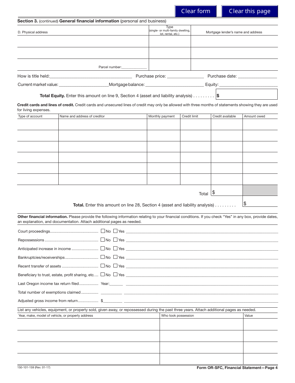 Form 150-101-159 (OR-SFC) Statement of Financial Condition - Oregon, Page 4