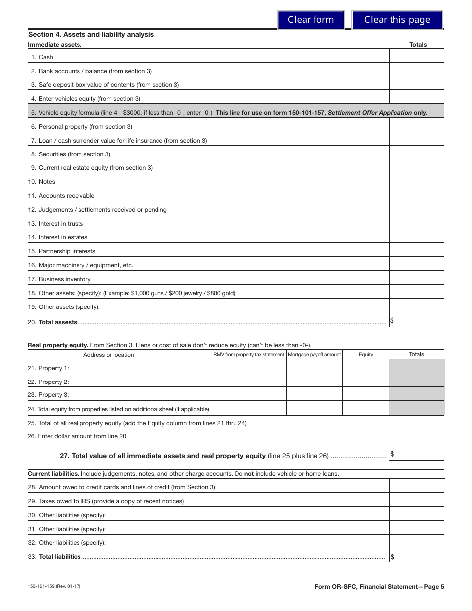 Form 150-101-159 (OR-SFC) Statement of Financial Condition - Oregon, Page 5